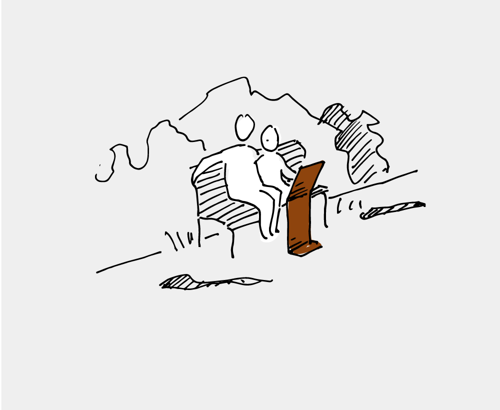 Samtalebænk i parken - skitse